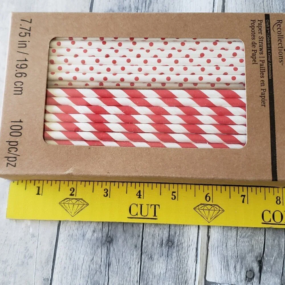 NWT - Recollections Red and White Stripe and Dot Paper Straws (100 pack)